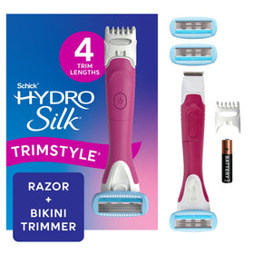Schick Hydro Silk front packaging showing included handle and refills for easy start