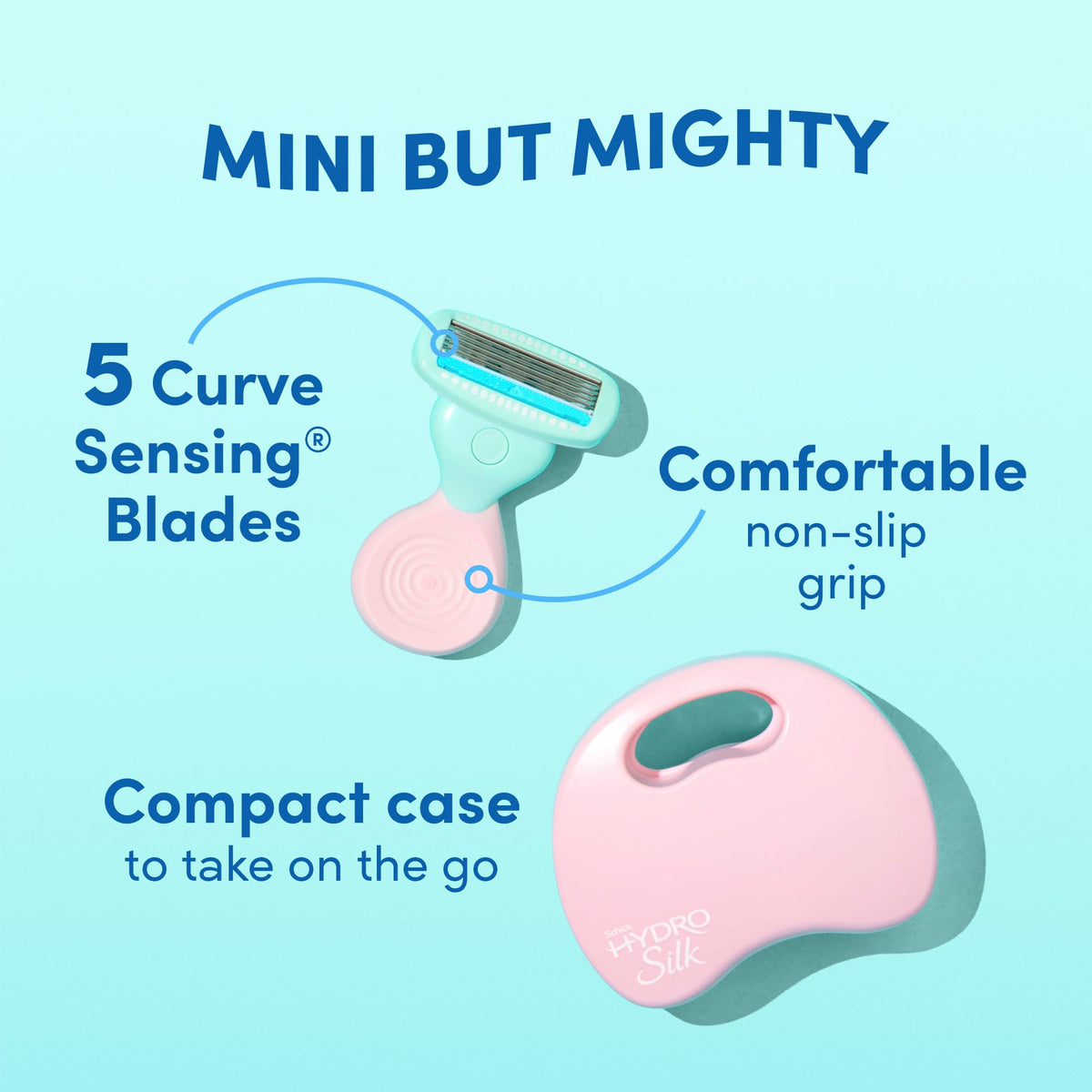 Schick Hydro Silk mini handle close-up for secure grip and control