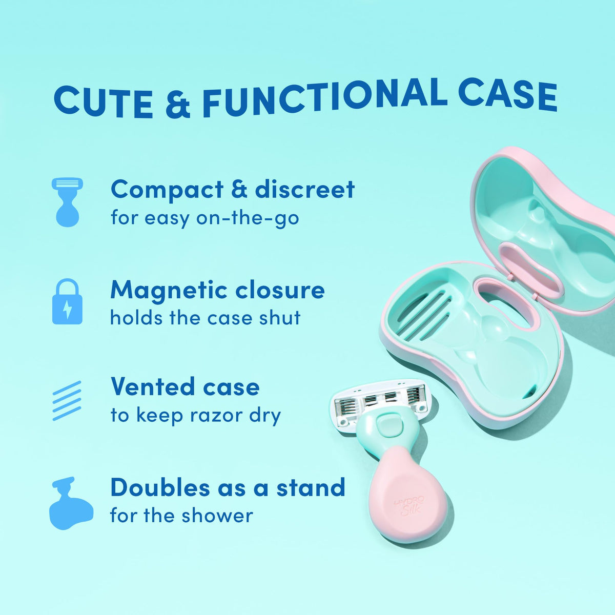 Schick Hydro Silk mini inside gym bag demonstrating convenient on-the-go use
