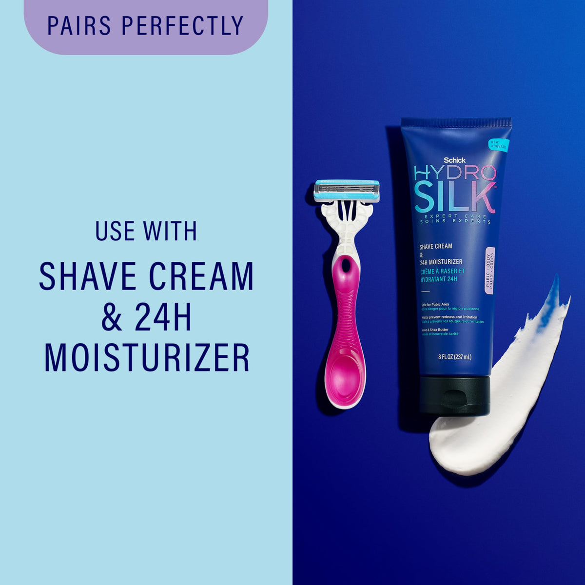 Schick Hydro Silk razor on bathroom counter illustrating easy use