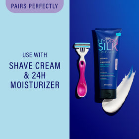 Schick Hydro Silk razor on bathroom counter illustrating easy use
