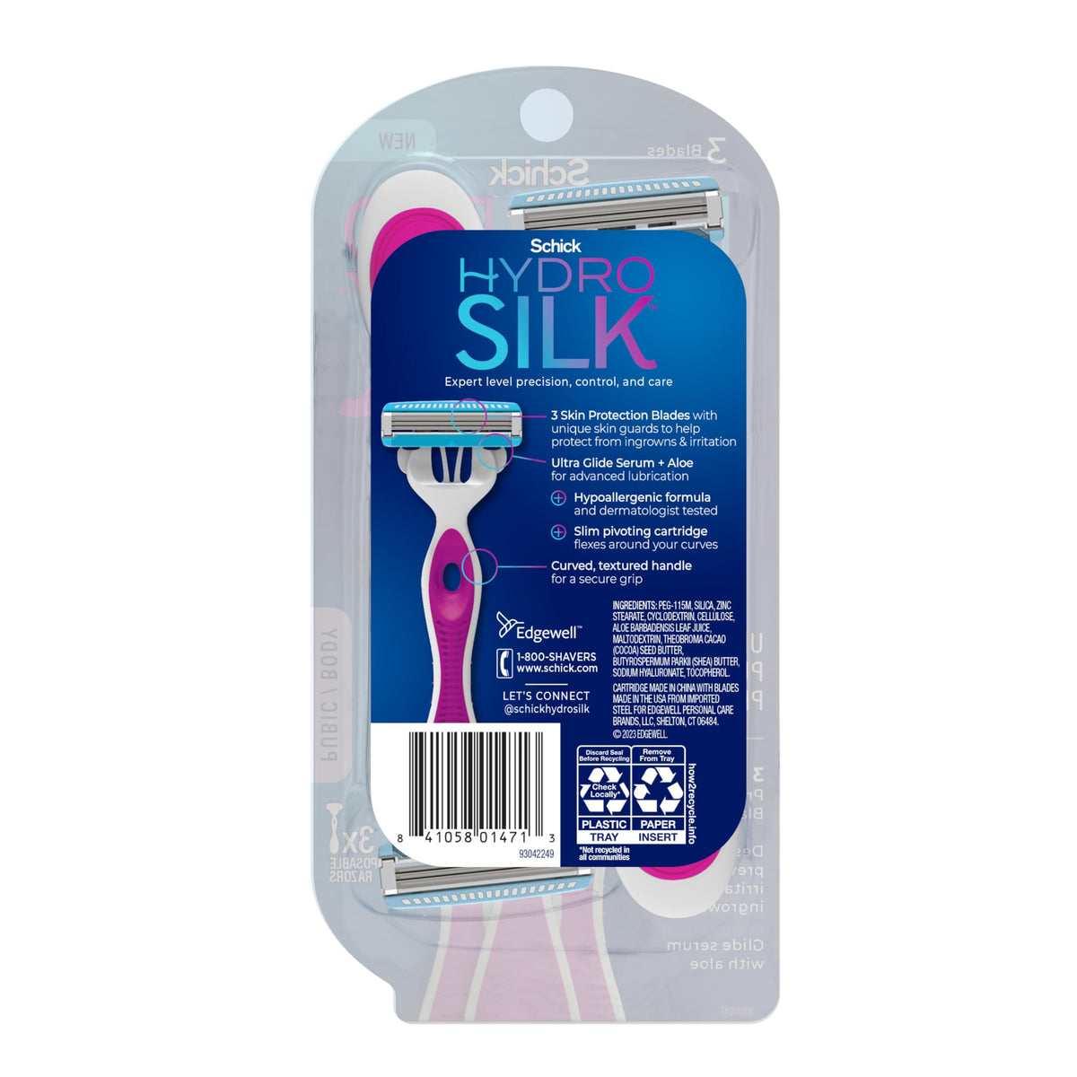 Schick Hydro Silk recycling information label promoting proper disposal