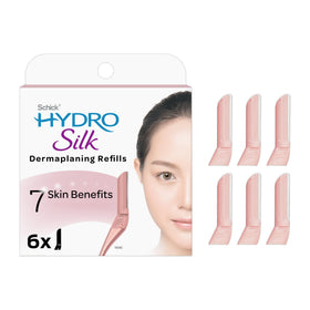Schick Hydro Silk refill pack front showing six blades for convenient replacement