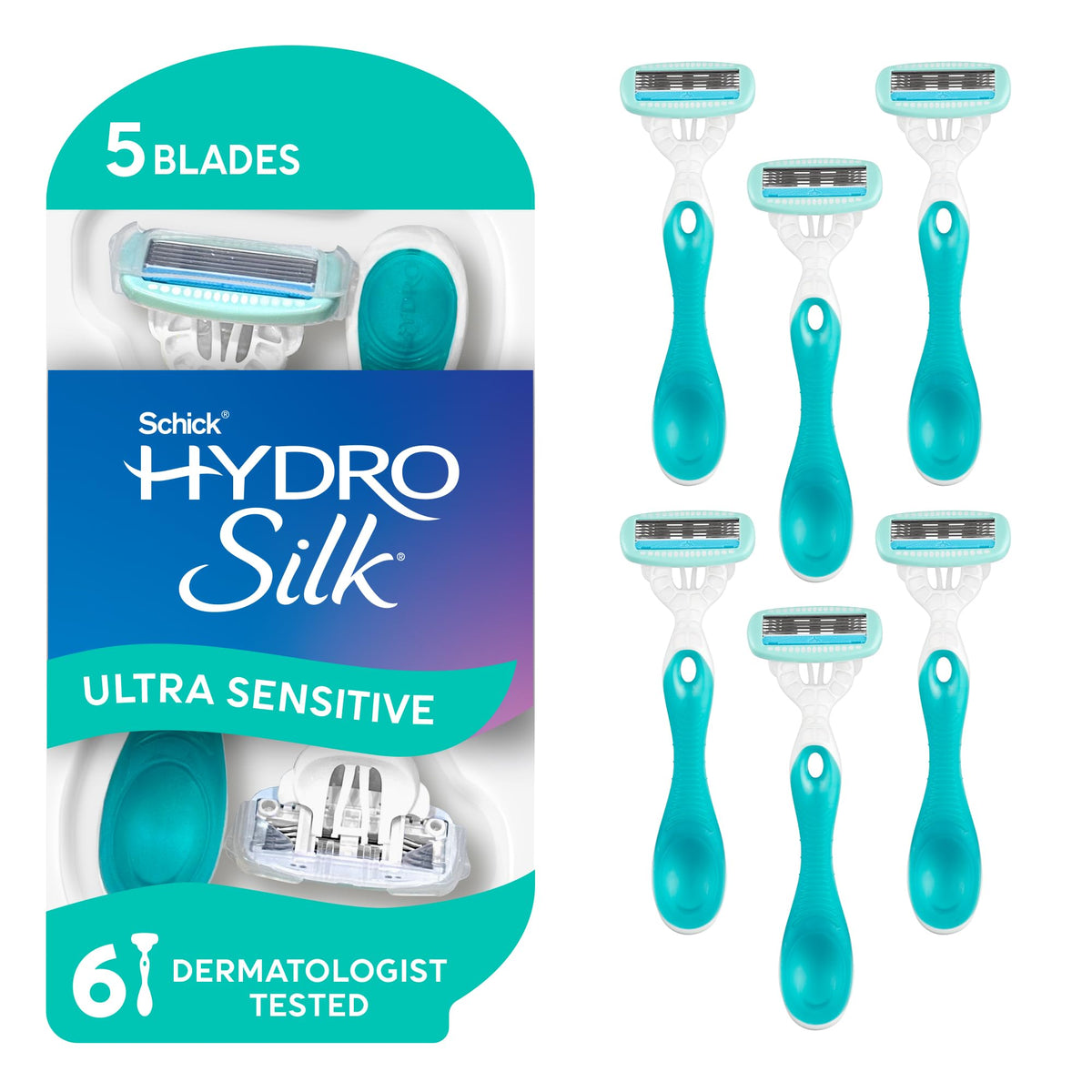 Schick Hydro Silk front packaging showing product and benefits for sensitive skin
