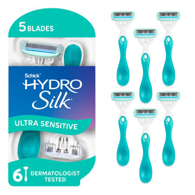 Schick Hydro Silk front packaging showing product and benefits for sensitive skin