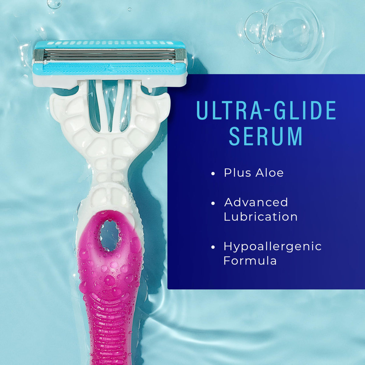 Schick Hydro Silk ultra-glide serum strip detail showing aloe lubrication