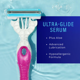 Schick Hydro Silk ultra-glide serum strip detail showing aloe lubrication