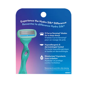 Schick Hydro Silk cartridge shaving leg demonstrating smooth glide and care
