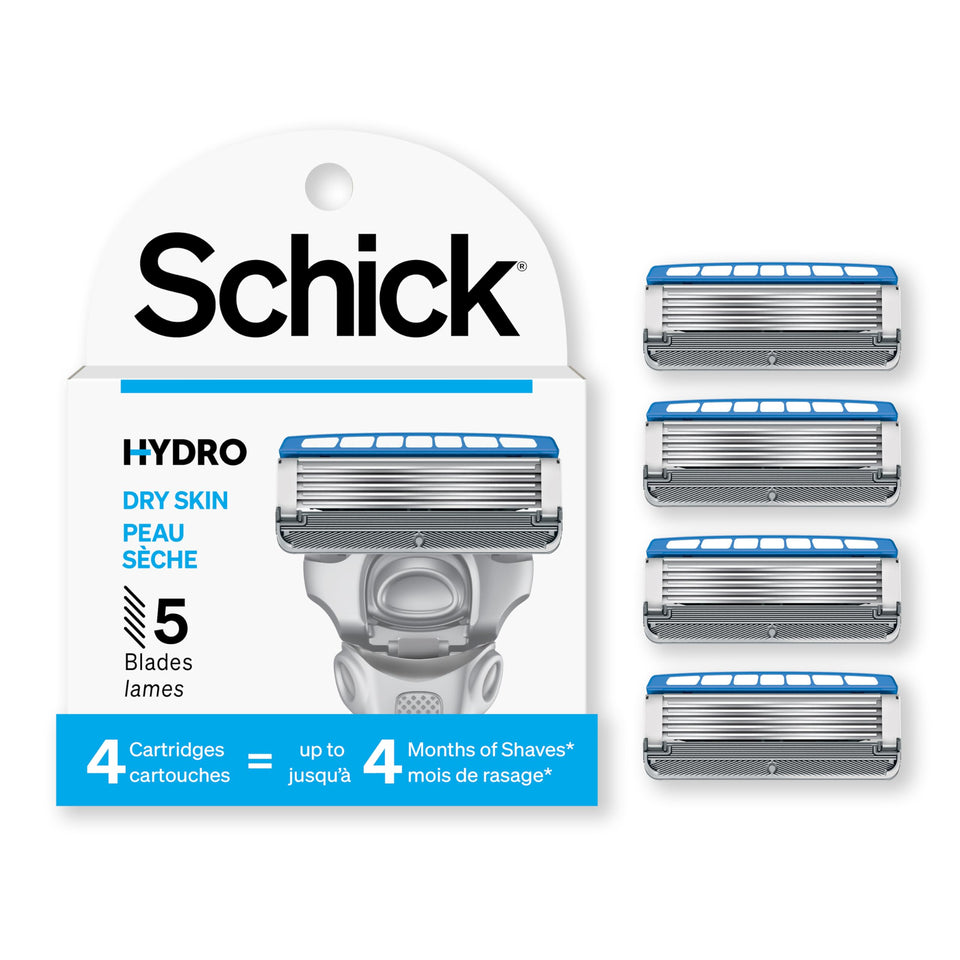Schick Hydro 5 refill pack front view showing blades and hydration benefits