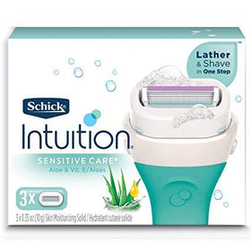Schick Intuition blade refill in use on wet leg for smoother shave