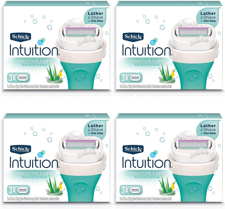 Schick Intuition refill front packaging showing count and benefits for quick shaving