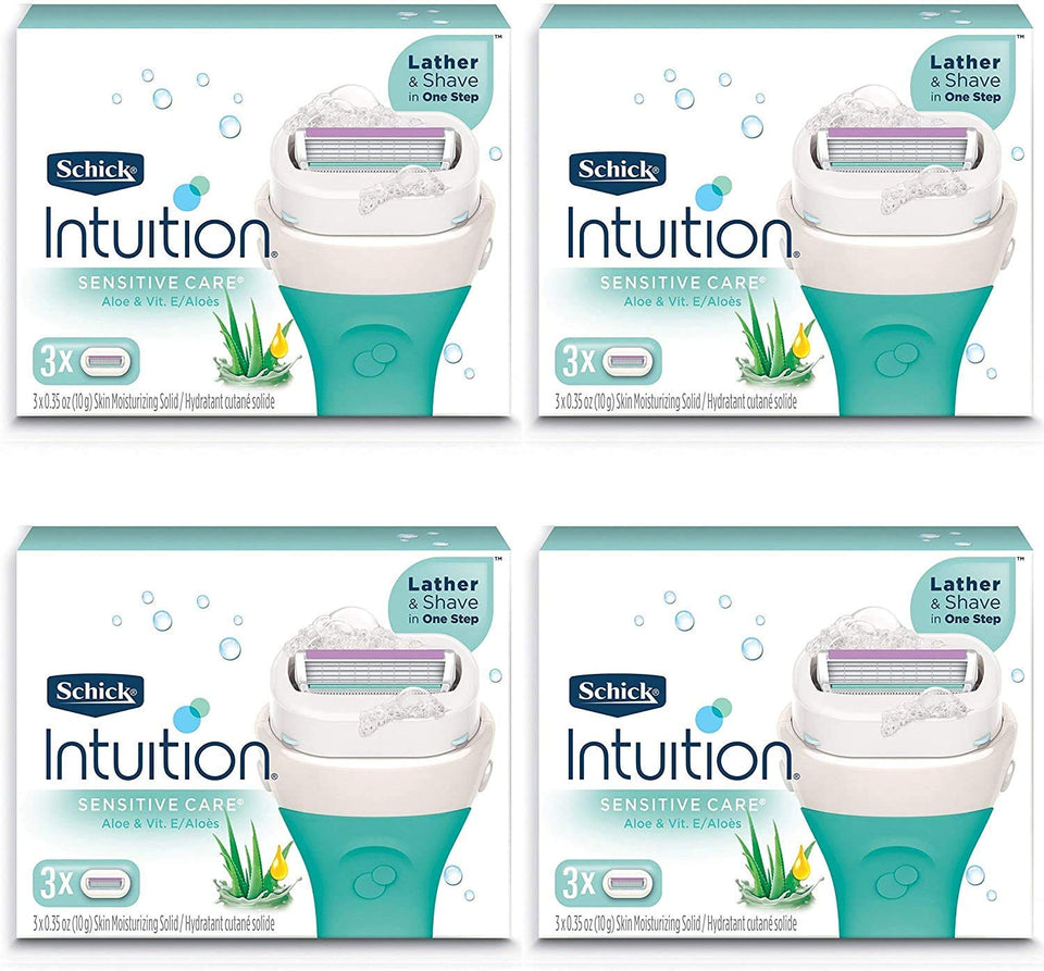 Schick Intuition refill front packaging showing count and benefits for quick shaving