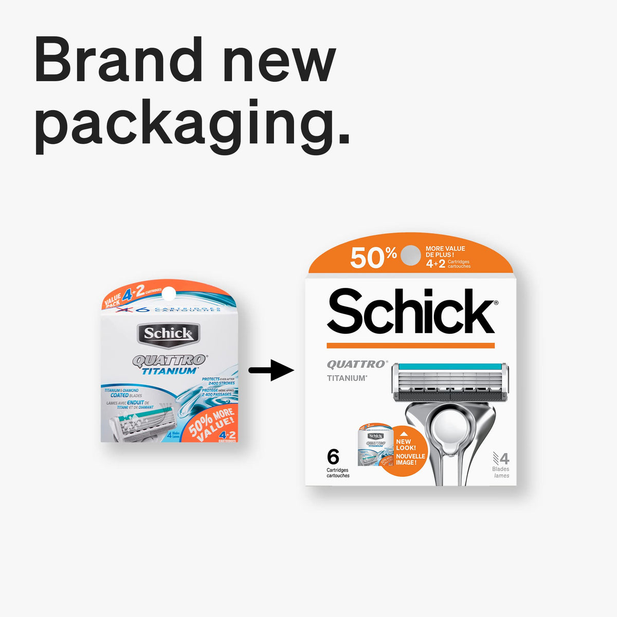 Schick close-up of titanium-coated blades showing edge detail for longer-lasting sharpness