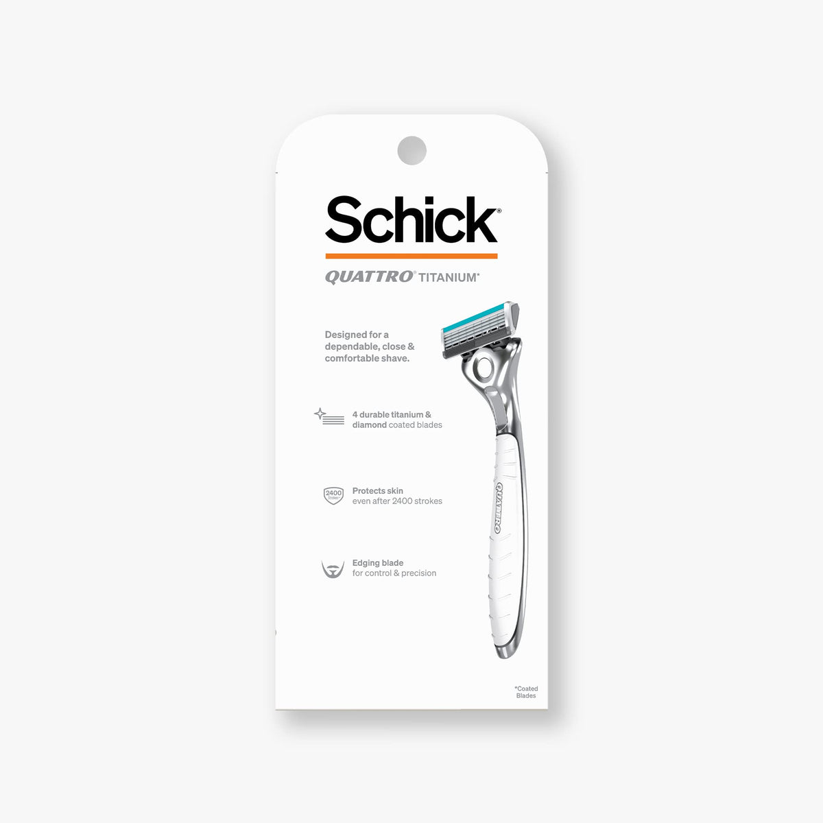 Schick Quattro beside coin for scale showing compact size