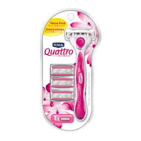 Schick Quattro front packaging showing razor and refills for value and convenience