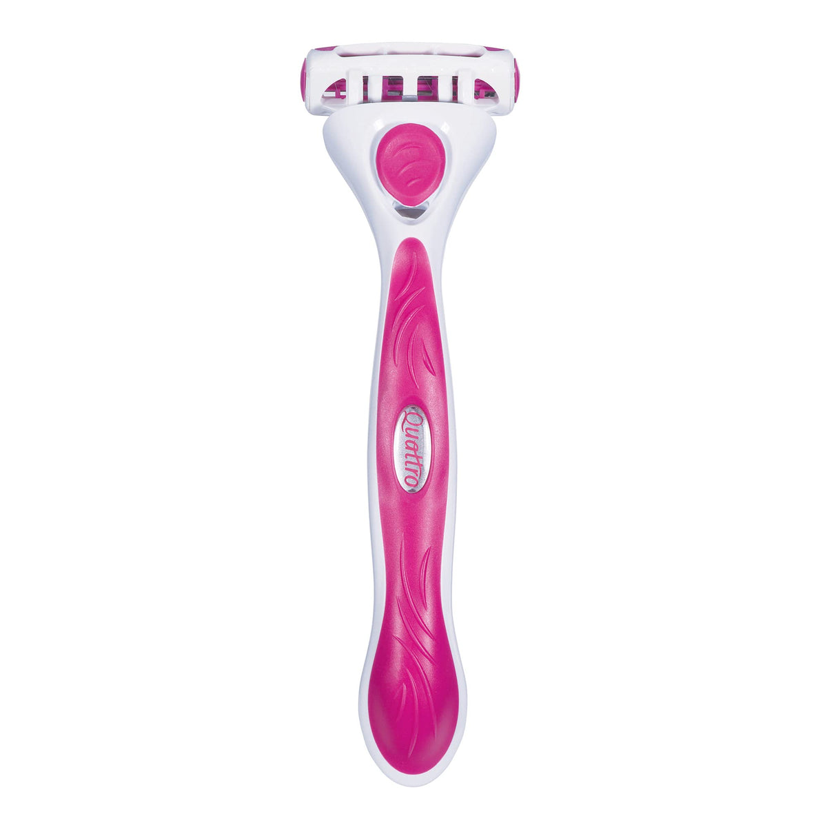Schick Quattro refills beside razor showing pack contents and long-lasting value