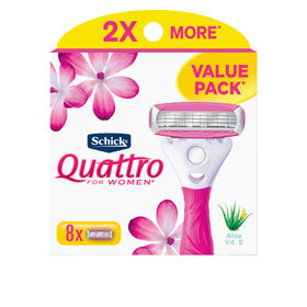 Schick Quattro Womens front packaging showing 8-count value and benefits