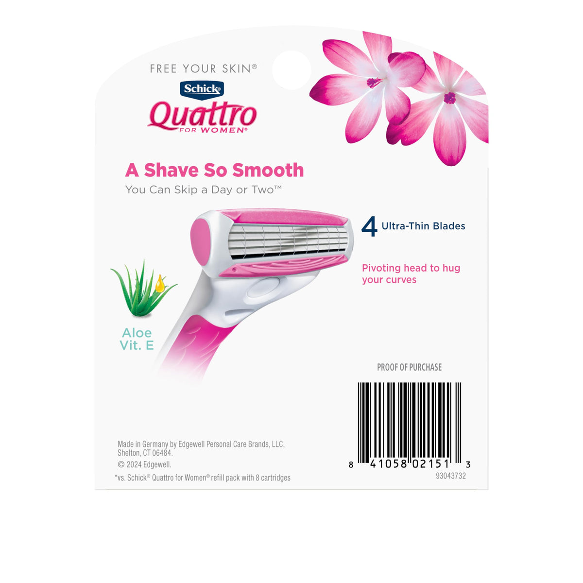 Schick Quattro Womens cartridges next to a ruler showing compact size and value
