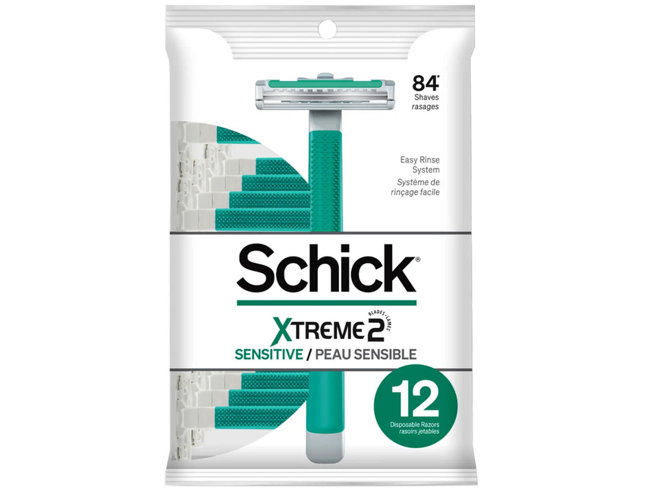 Schick Slim Twin front packaging showing 12-count and easy-use benefits