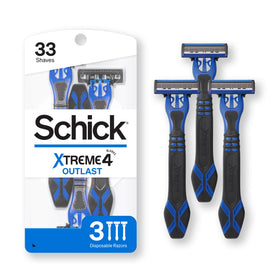 Schick four-blade pack front view showing product and benefits