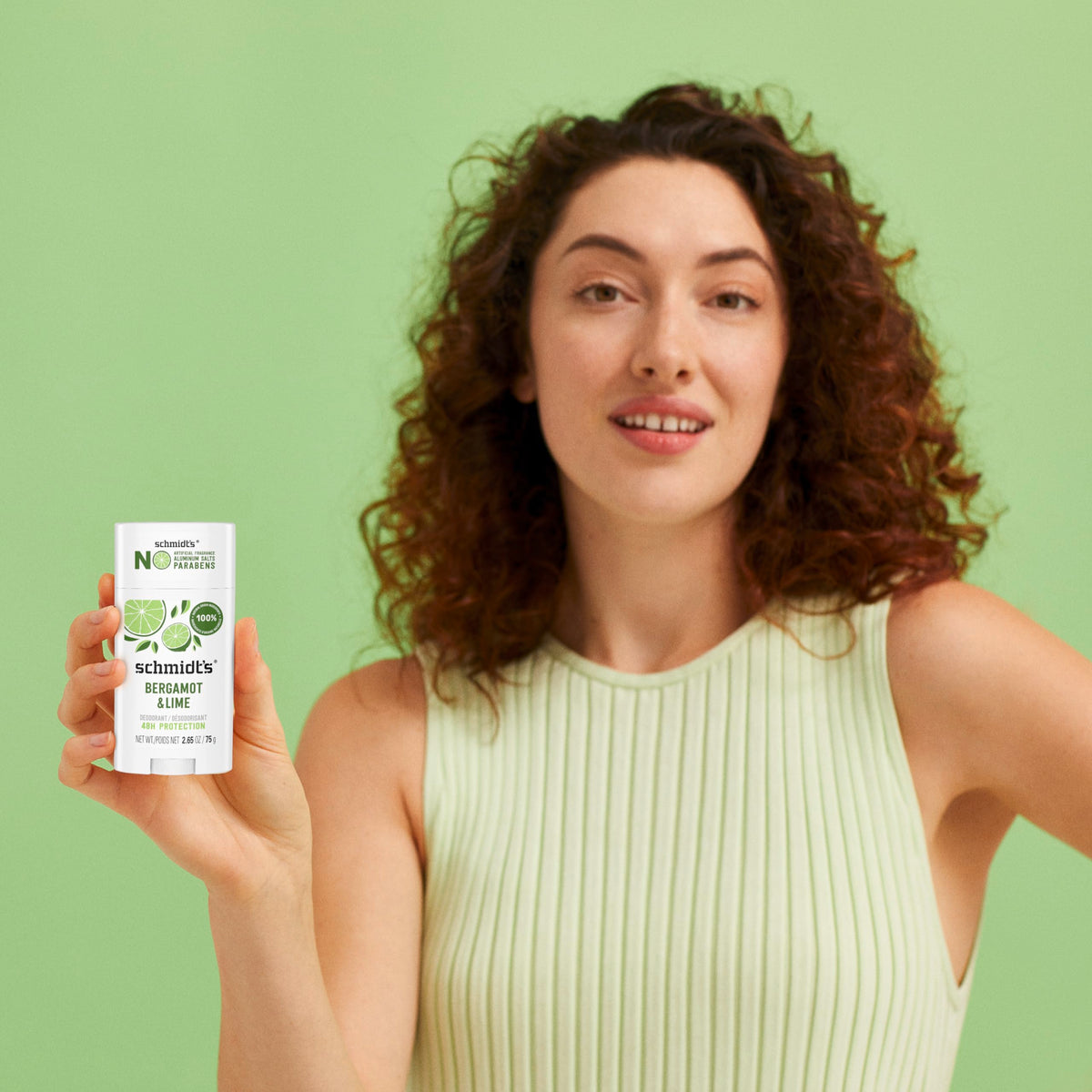 Schmidt's ingredients label highlighting plant-based oils and aluminum-free formula for peace of mind