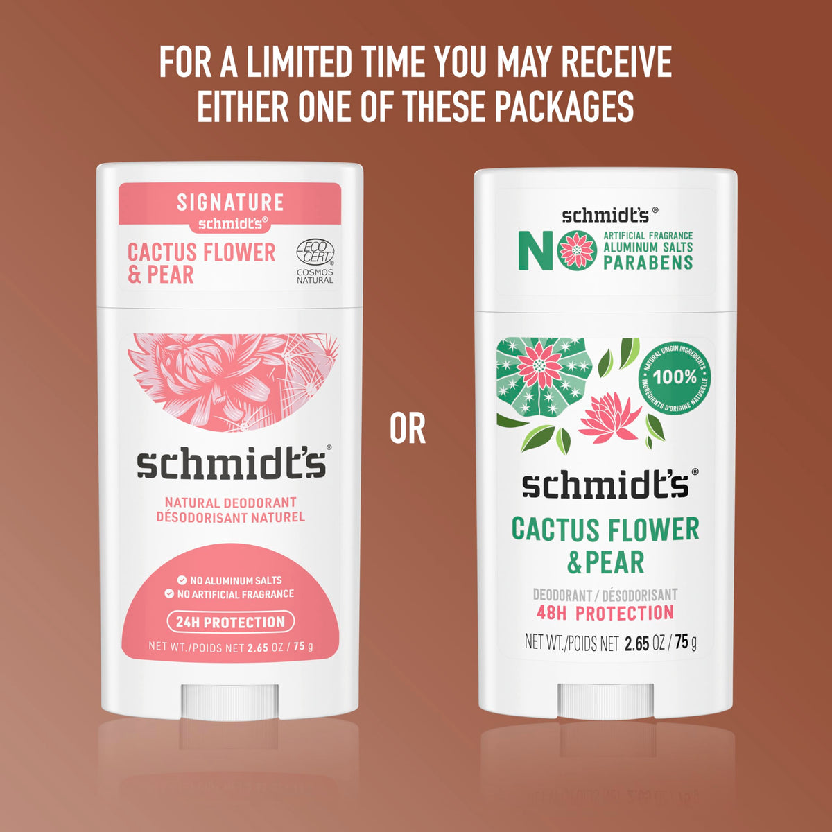 Schmidt's two-pack on bathroom shelf suggesting travel-ready convenience