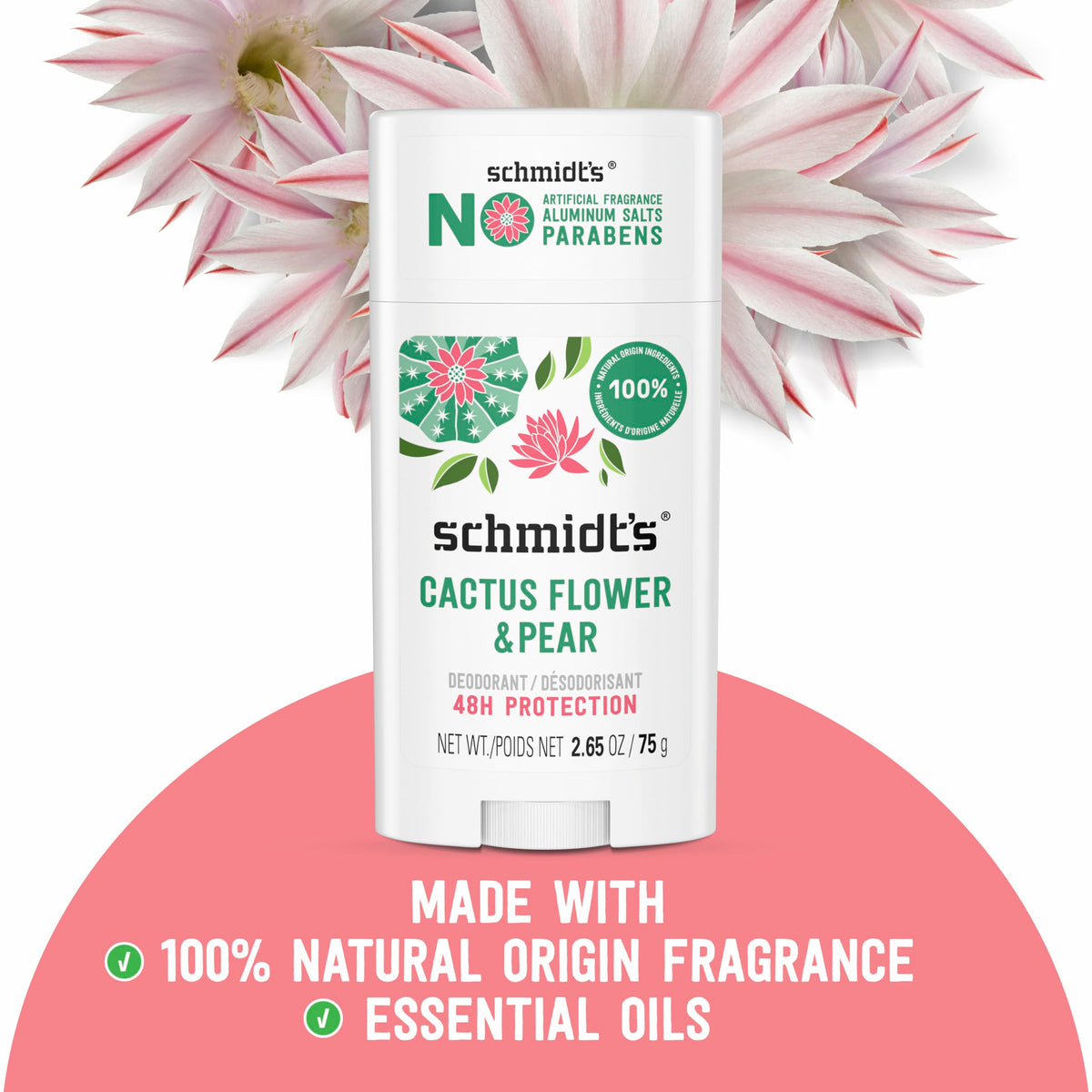 Schmidt's open deodorant stick texture highlighting smooth, non-greasy finish