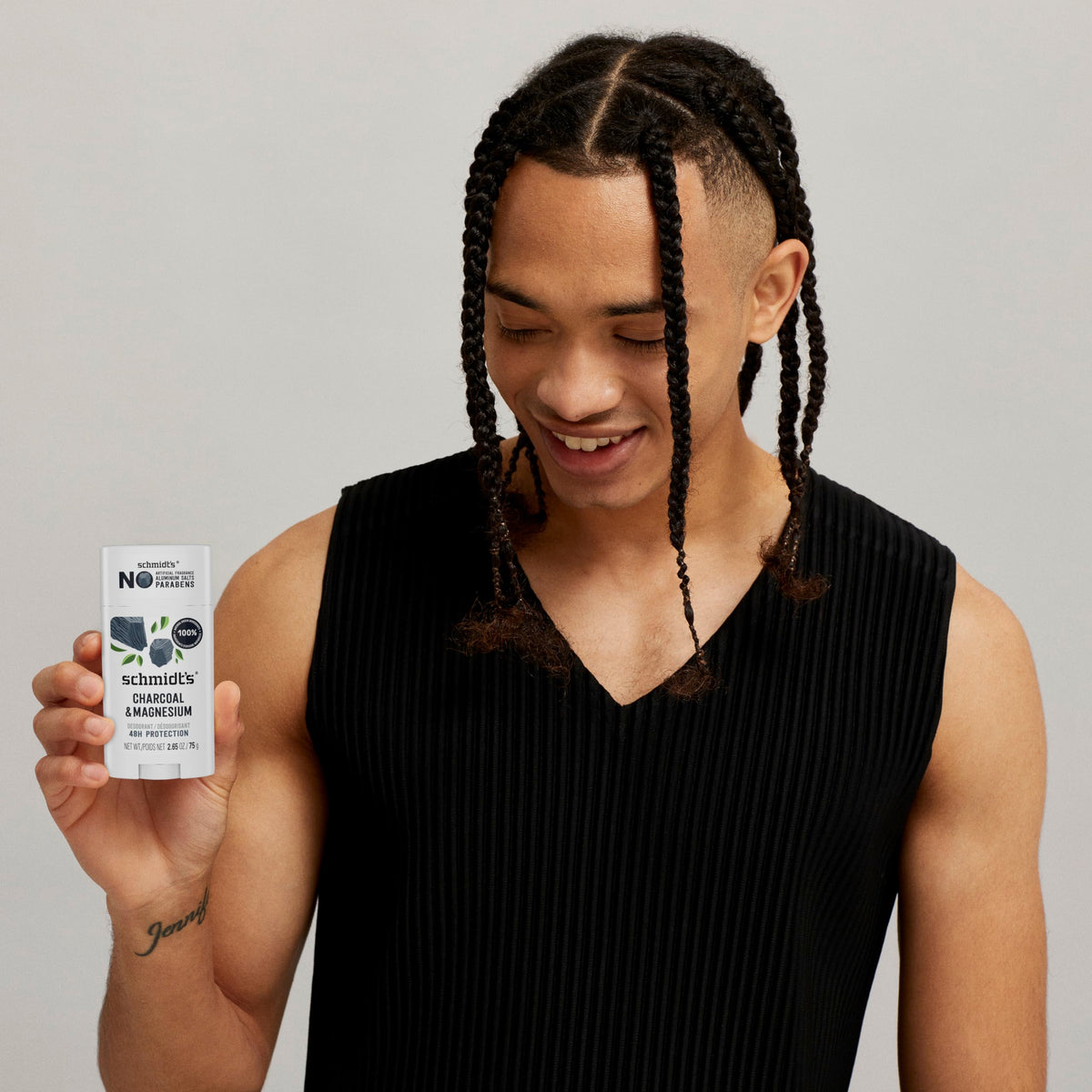 Schmidt's on bathroom shelf styled for daily routine convenience and freshness