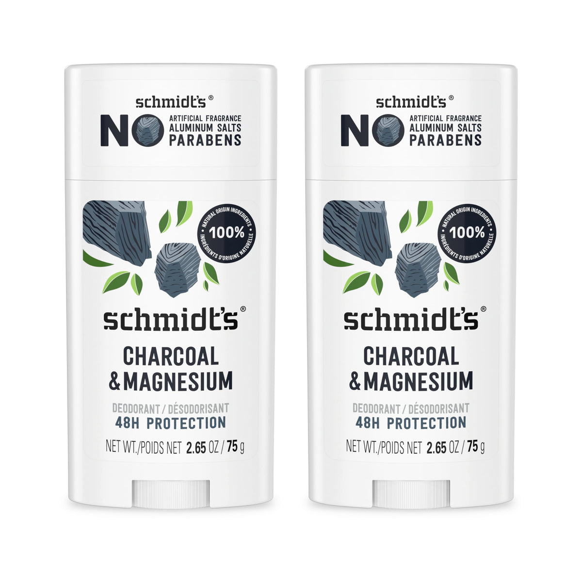 Schmidt's front packaging showing two deodorant sticks and product name for confidence