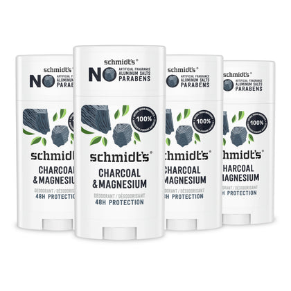 Schmidt's front packaging showing charcoal and magnesium scent and benefits