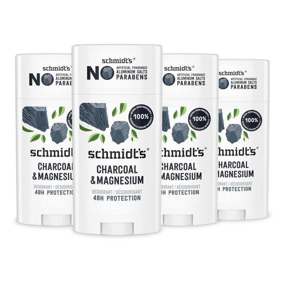 Schmidt's front packaging showing charcoal and magnesium scent and benefits