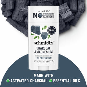 Schmidt's stick close-up showing charcoal-speckled texture and smooth finish for gentle glide