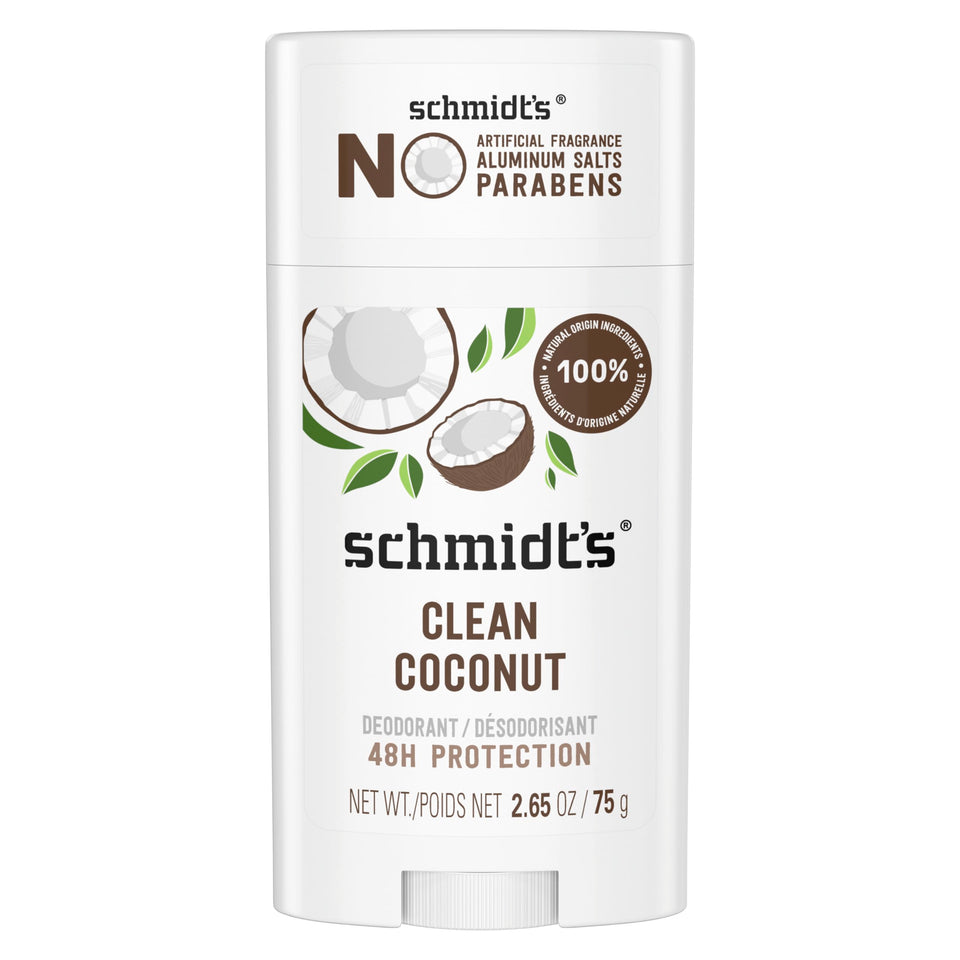 Schmidt's Clean Coconut front view showing packaging and benefits