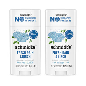 Schmidt's Fresh Rain & Birch front packaging showing two sticks and scent labeling for freshness