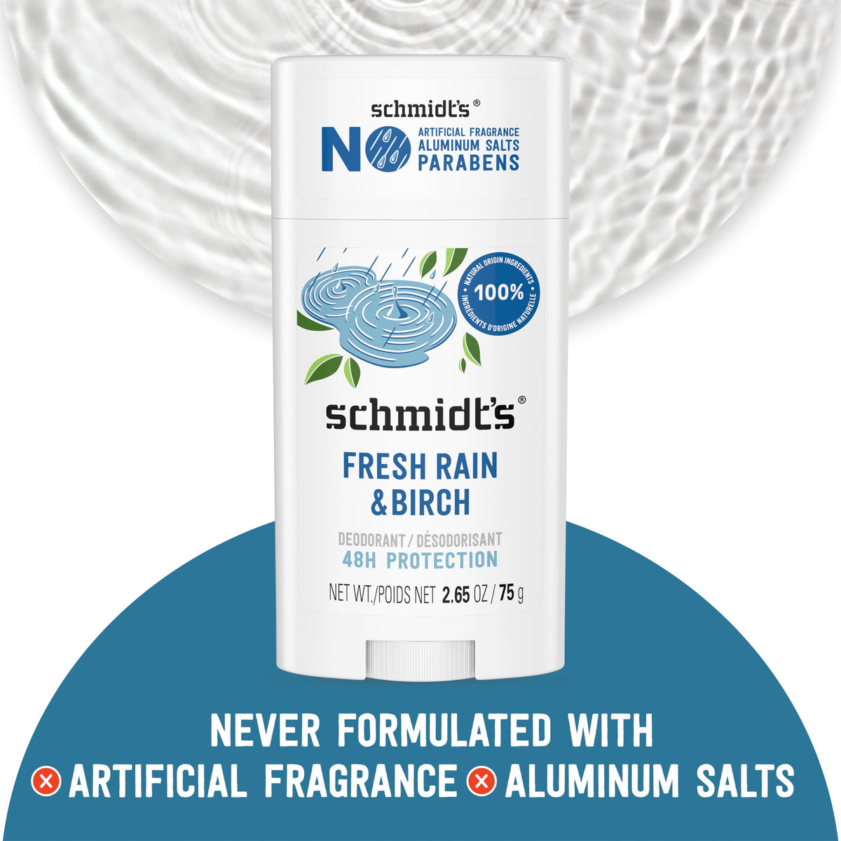 Schmidt's deodorant applied to underarm demonstrating quick absorption and odor control