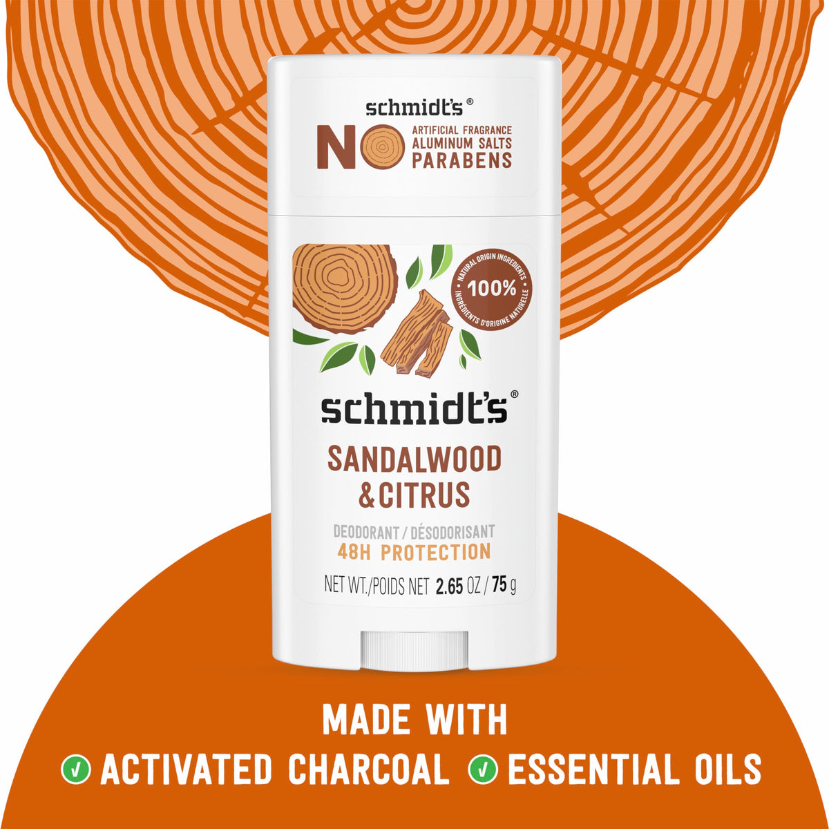 Schmidt's ingredients display of coconut, shea, jojoba oils for skin care