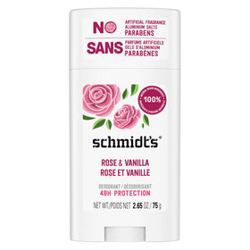 Schmidt's front packaging showing rose and vanilla scent and benefit
