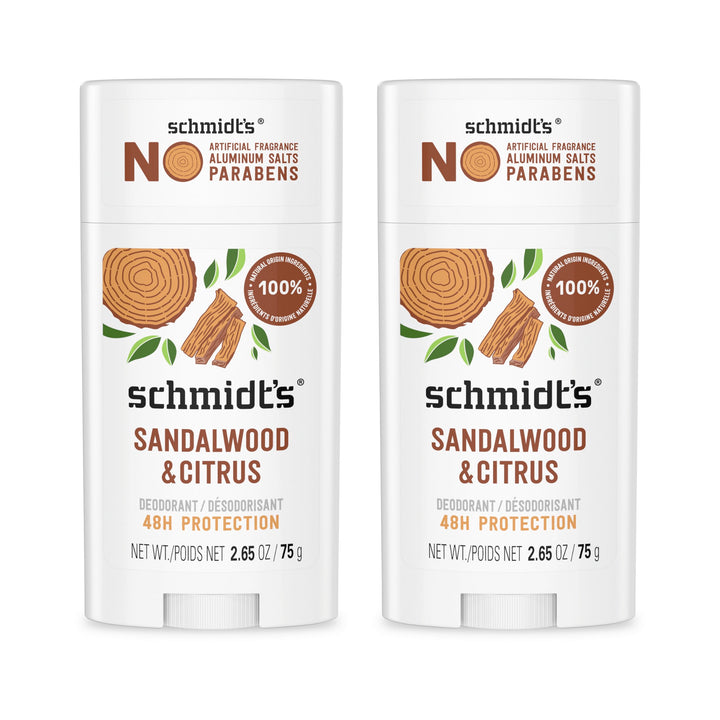 Schmidt's front packaging showing two sticks and clear product benefit