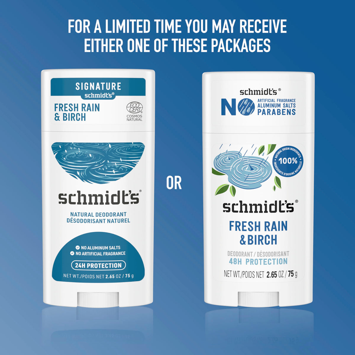Hand holding Schmidt's 2.65 oz stick to show scale and travel-friendly convenience
