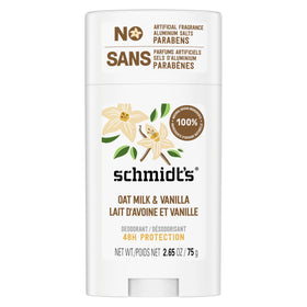 Schmidt's vanilla & oat milk front stick showing label and scent benefits