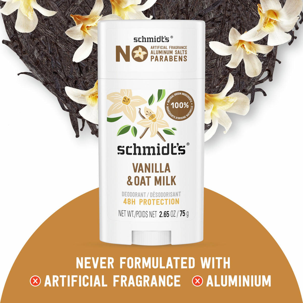 Schmidt's vanilla & oat milk next to a ruler showing 2.65 oz size