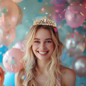 Schmoopy tiara worn by bride creating photogenic wedding focal point