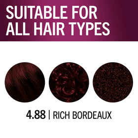 Schwarzkopf applied on model hair showing rich Bordeaux shine