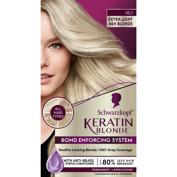 Schwarzkopf box front showing 10.1 extra light ash blonde and benefits