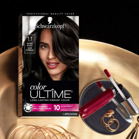 Schwarzkopf before and after comparison showing deep raven black transformation
