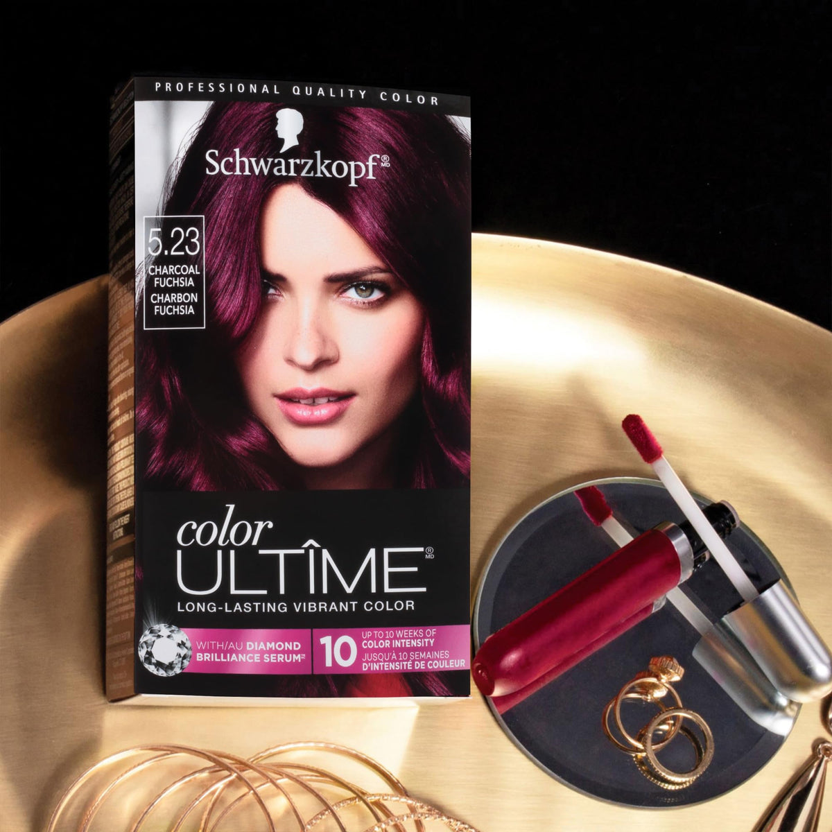 Schwarzkopf model wearing charcoal fuchsia color showing vibrant long-lasting benefit