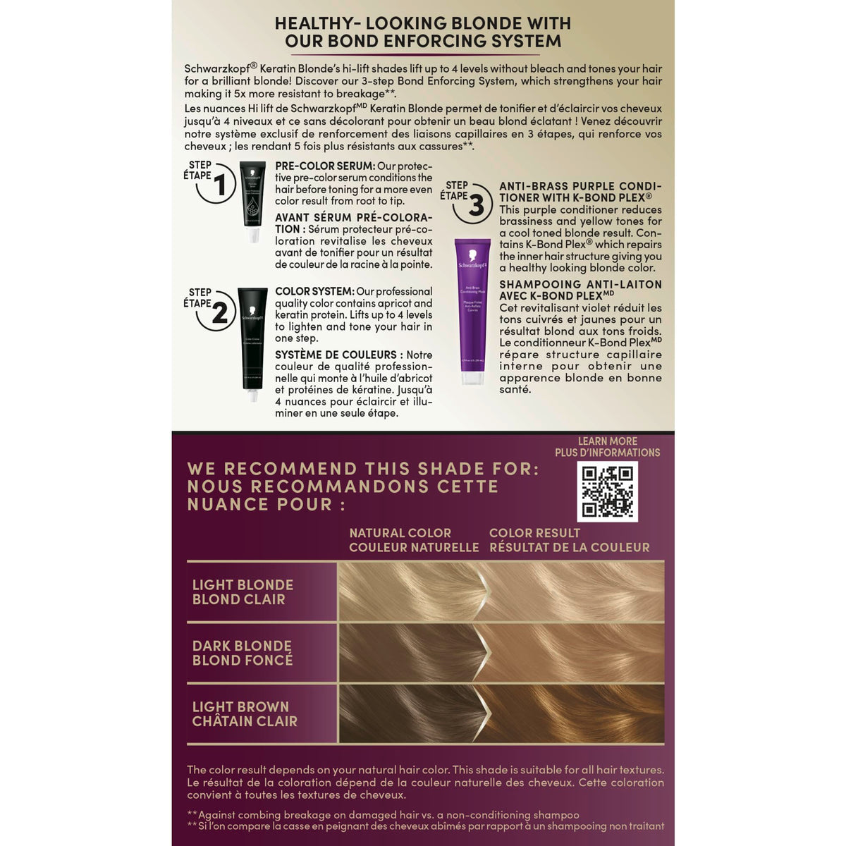 Schwarzkopf before and after transformation demonstrating lifted blonde