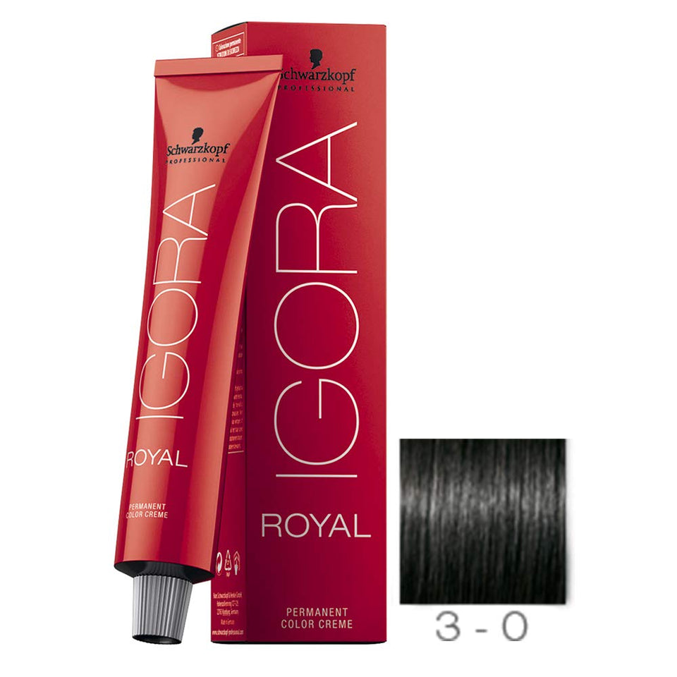 Schwarzkopf Professional Igora Royal 3-0 front packaging showing label and shade for easy identification