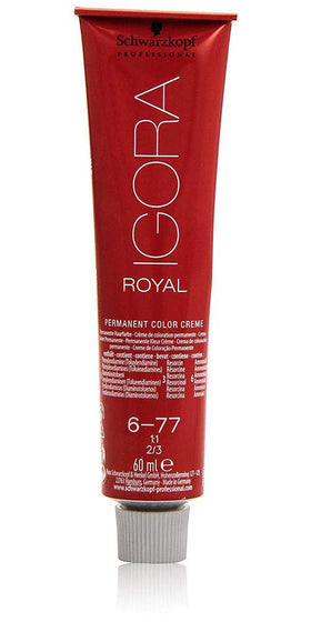 Schwarzkopf Professional Igora Royal 6-77 finished hair result showing warm copper shine and depth