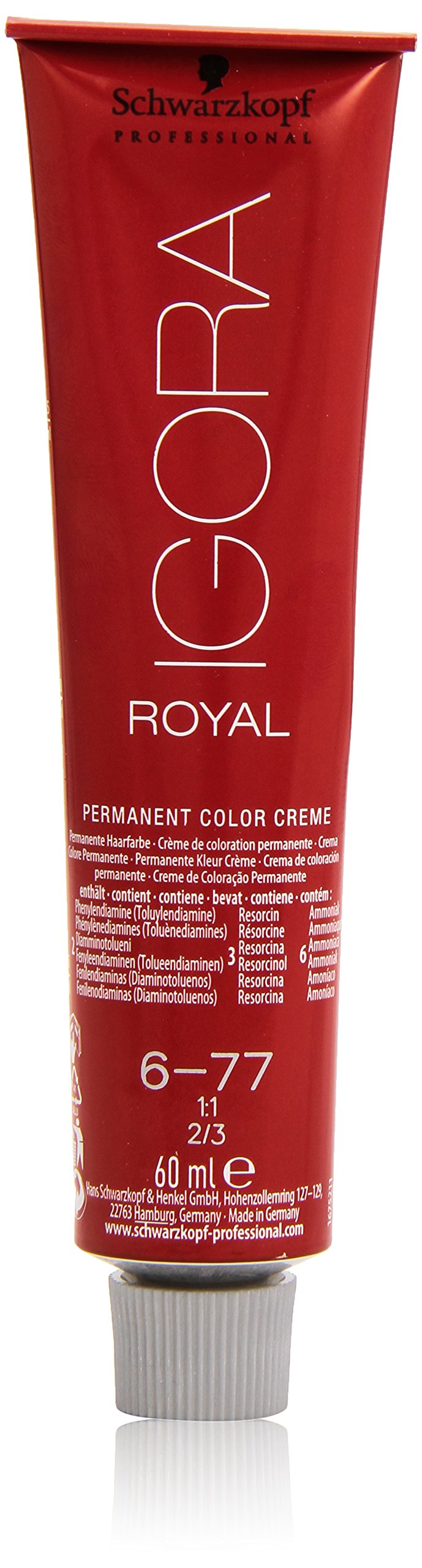 Schwarzkopf Professional Igora Royal 6-77 front packaging showing shade and volume for professional use